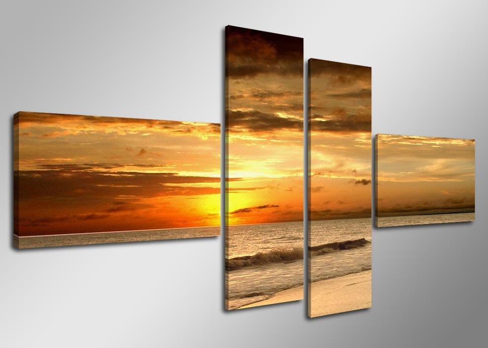 4 Luik Canvas Schilderij * Zon Zee Sunset 70x160cm Nieuw, 50 tot 75 cm, Nieuw, 125 cm of meer, Ophalen of Verzenden