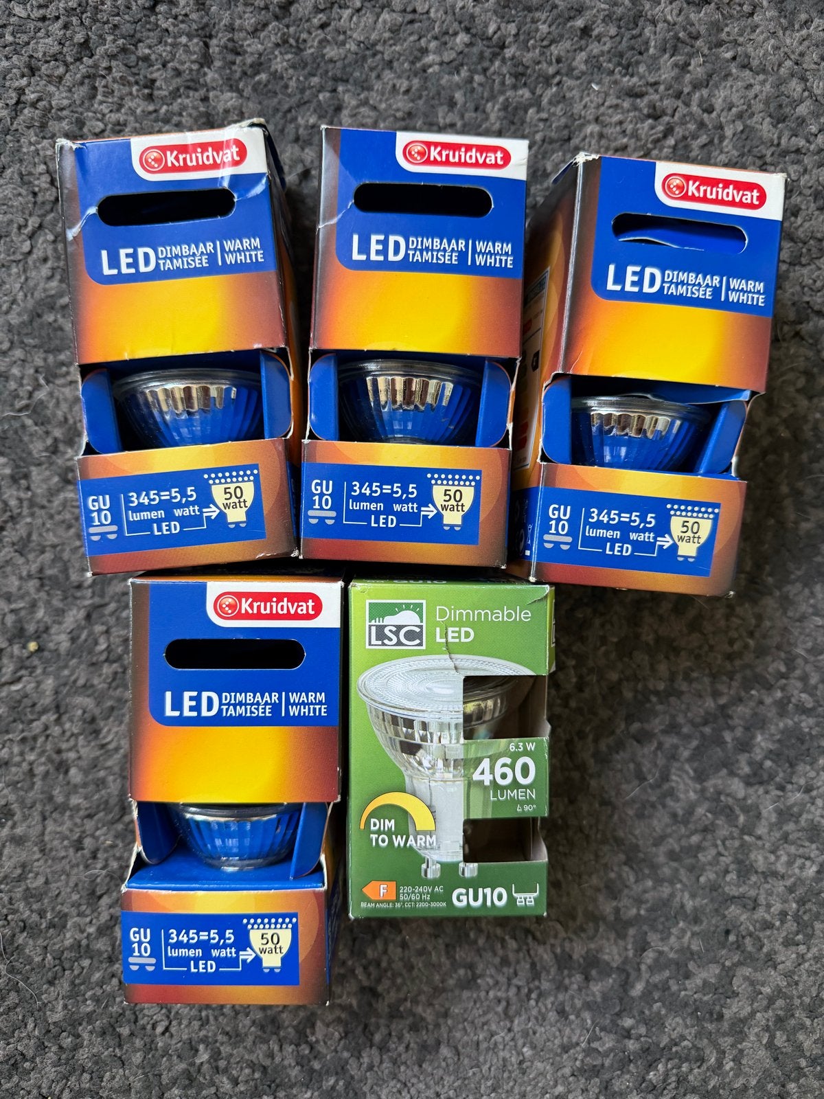 5 Dimbare GU10 LED Lampen - Warm Wit, Huis en Inrichting, Lampen | Losse lampen, 30 tot 60 watt, Led-lamp, GU10, Dimbaar