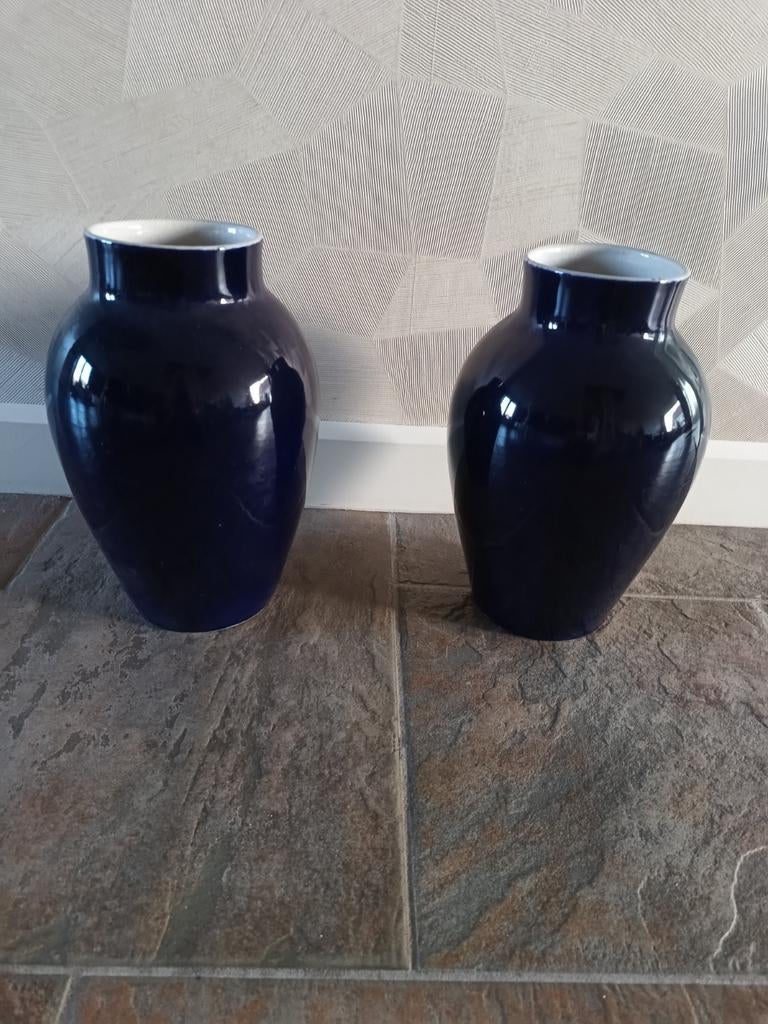Twee indigo diep paars blauwe kleur vazen  30 cm hoog, Huis en Inrichting, Woonaccessoires | Vazen, Ophalen of Verzenden, Blauw