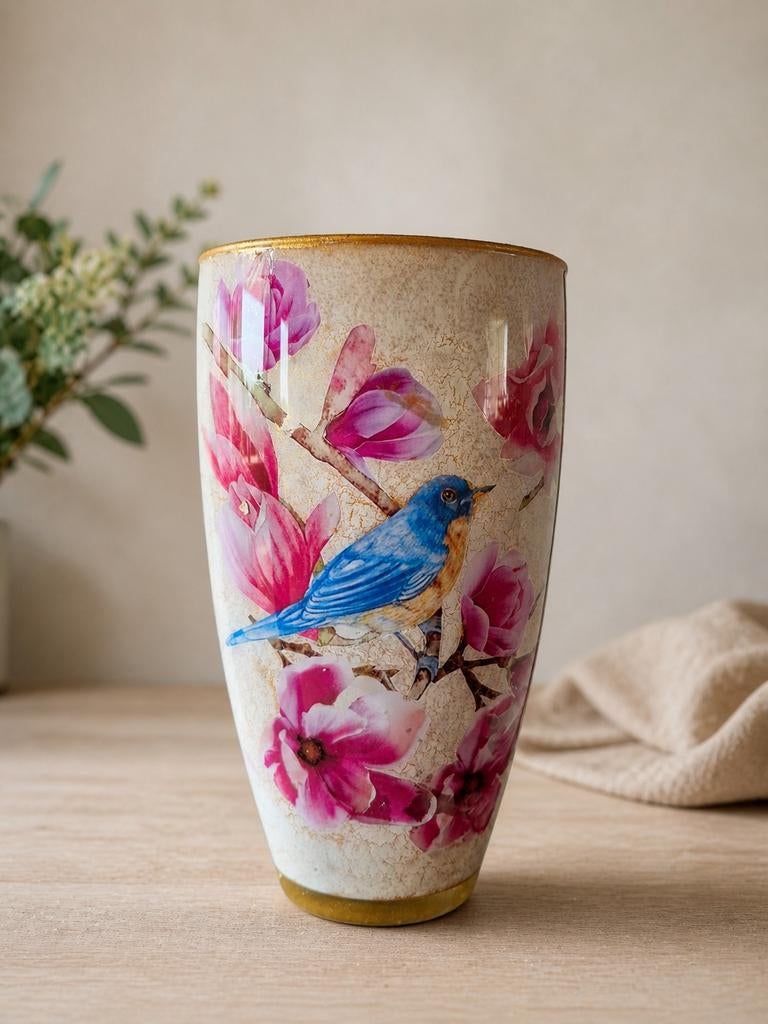 Crackle Vaas, wit met gouden doorschijn., Overige kleuren, Nieuw, Ophalen of Verzenden, Glas