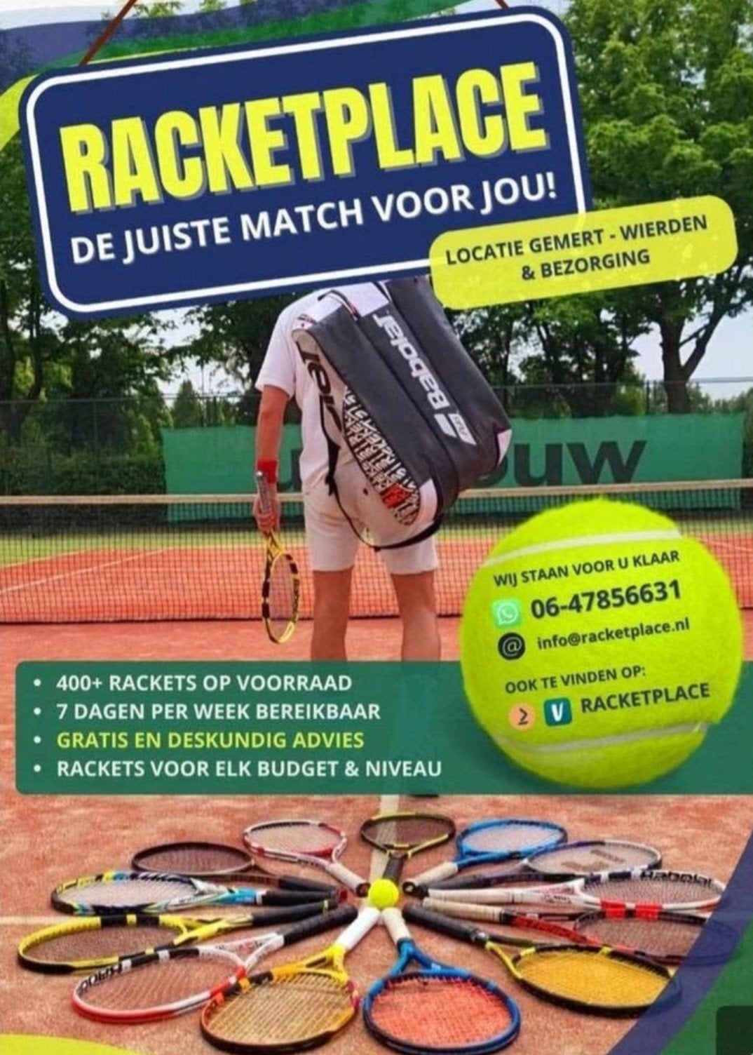 Tennisracket nodig? Beginner of gevorderd, jong of oud!, Ophalen of Verzenden, Racket