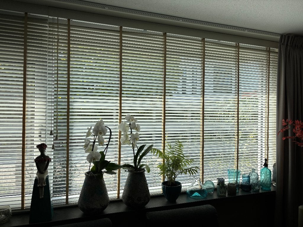 zonwering binnen hout wit, Huis en Inrichting, Ophalen, Gebruikt, Wit, Inclusief montageonderdelen