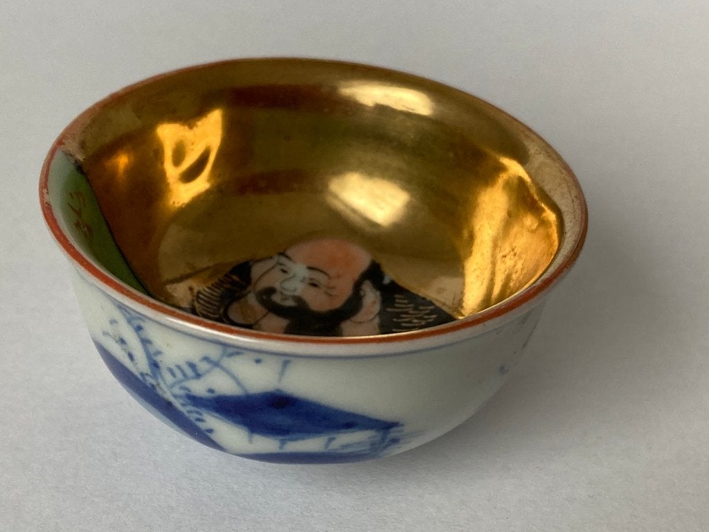 Japans Kutani sake kommetje, Lucky God Hotei, Ophalen of Verzenden