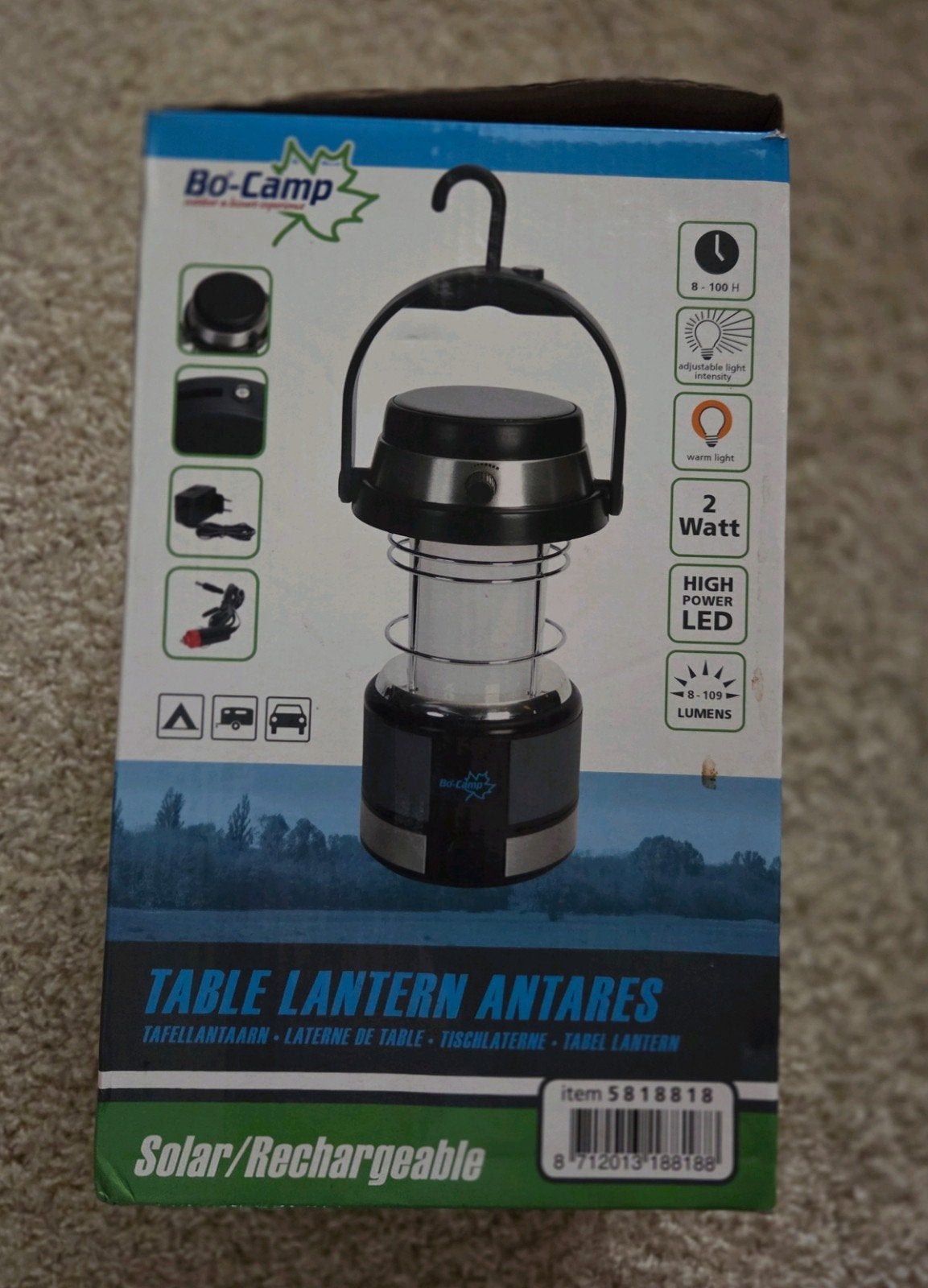 Bo-Camp Antares LED Campinglamp - Oplaadbaar & Solar, Caravans en Kamperen, Ophalen, Gebruikt, Zonne-energie