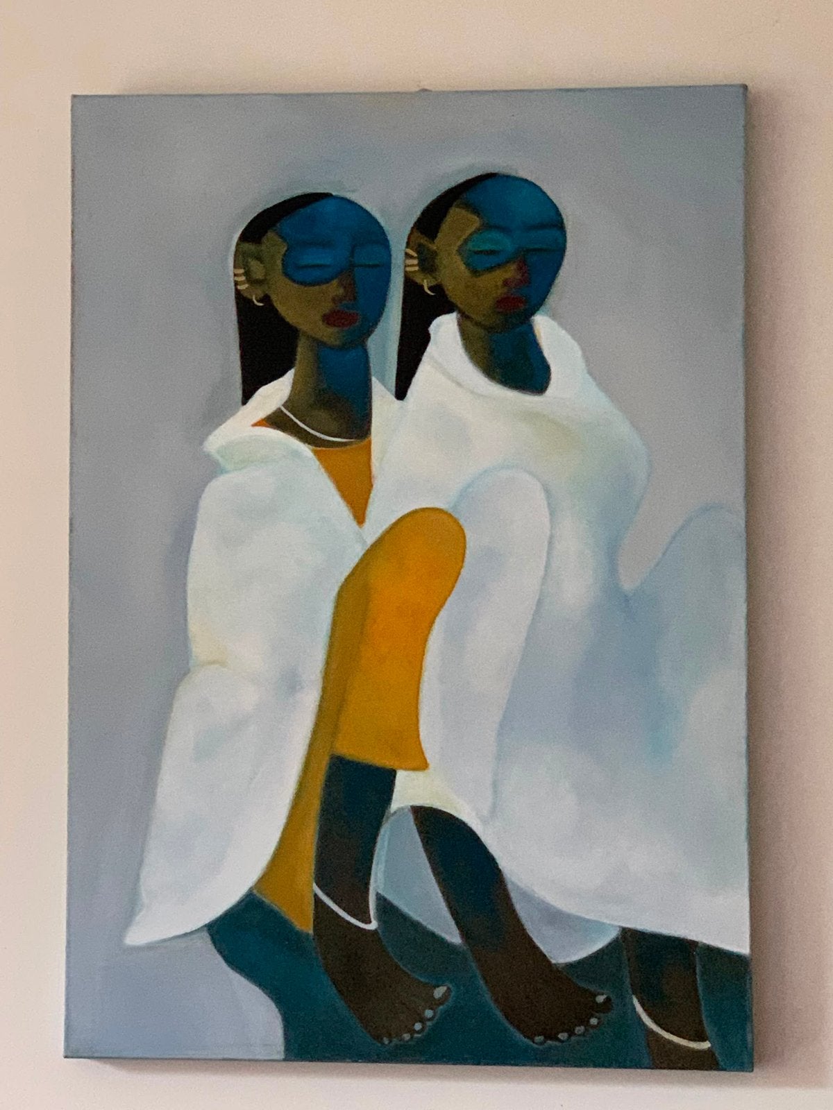 Schilderij 'Angels' - Acryl op katoenen canvas (70x90 cm), Ophalen, Handgeschilderd, Textiel, Figuren