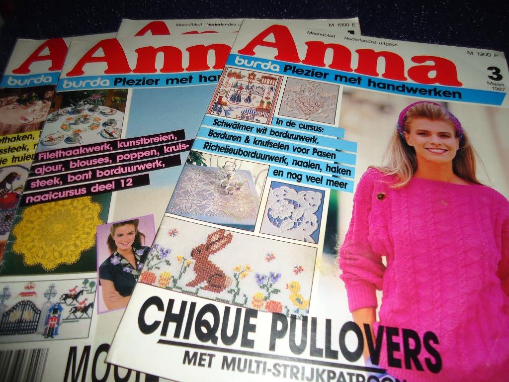 6 handwerkbladen ,, anna,, van burda  uit 1986, Ophalen of Verzenden, Zo goed als nieuw, Breien of Haken, Patroon of Boek