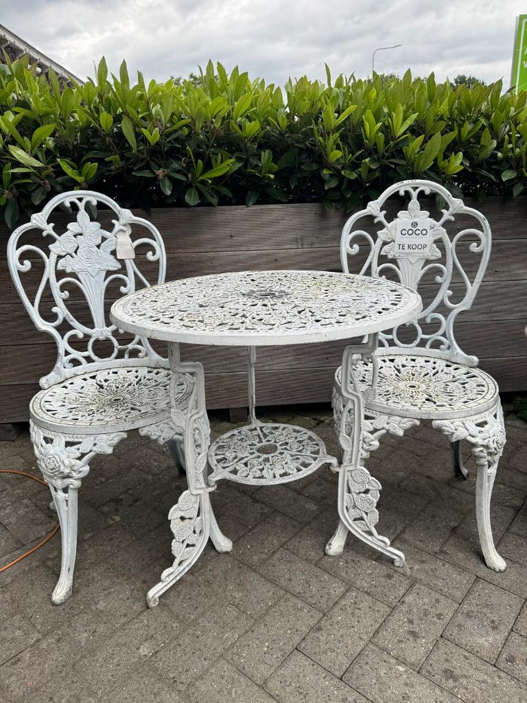 Mooi zeldzaam antiek wit bistrosetje tafel 2 stoelen, Antiek en Kunst, Curiosa en Brocante, Ophalen