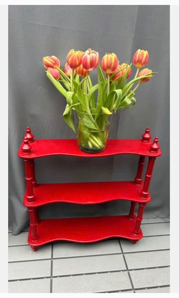 Vintage Houten rood rek, 3 planken, knopjes, staan, hangend, Ophalen of Verzenden, Zo goed als nieuw, X, X