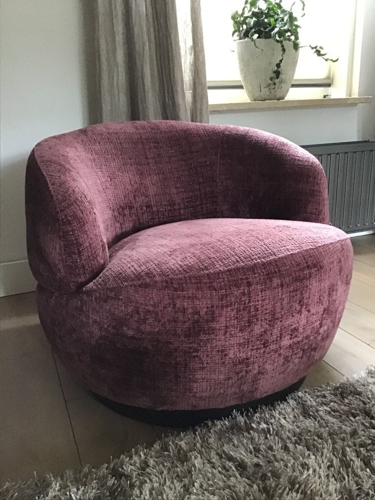 Aubergine kleurige draaiende fauteuil, Huis en Inrichting, Fauteuils, Ophalen, 75 tot 100 cm, Zo goed als nieuw, 75 tot 100 cm