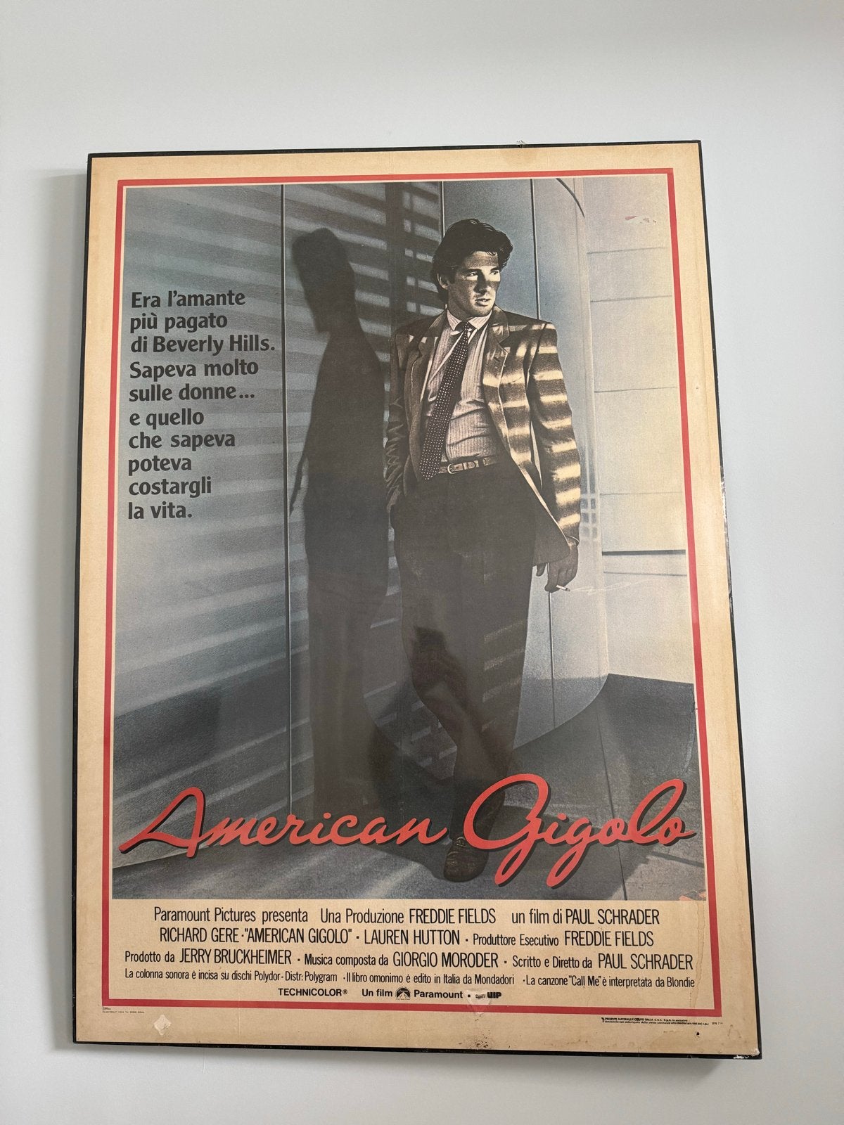 Vintage Filmposter American Gigolo (1980) - Richard Gere, Verzamelen, Posters, Ophalen, Deurposter of groter, Film en Tv, Rechthoekig Staand