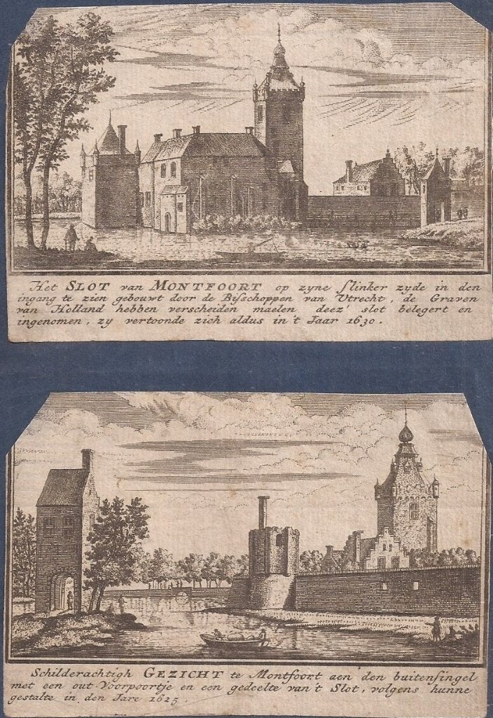 Het slot van Montfoort en Schilderachtigh Gezicht Montfoort, Antiek en Kunst, Stadsgezicht, Ophalen of Verzenden, 15 cm, 10 cm