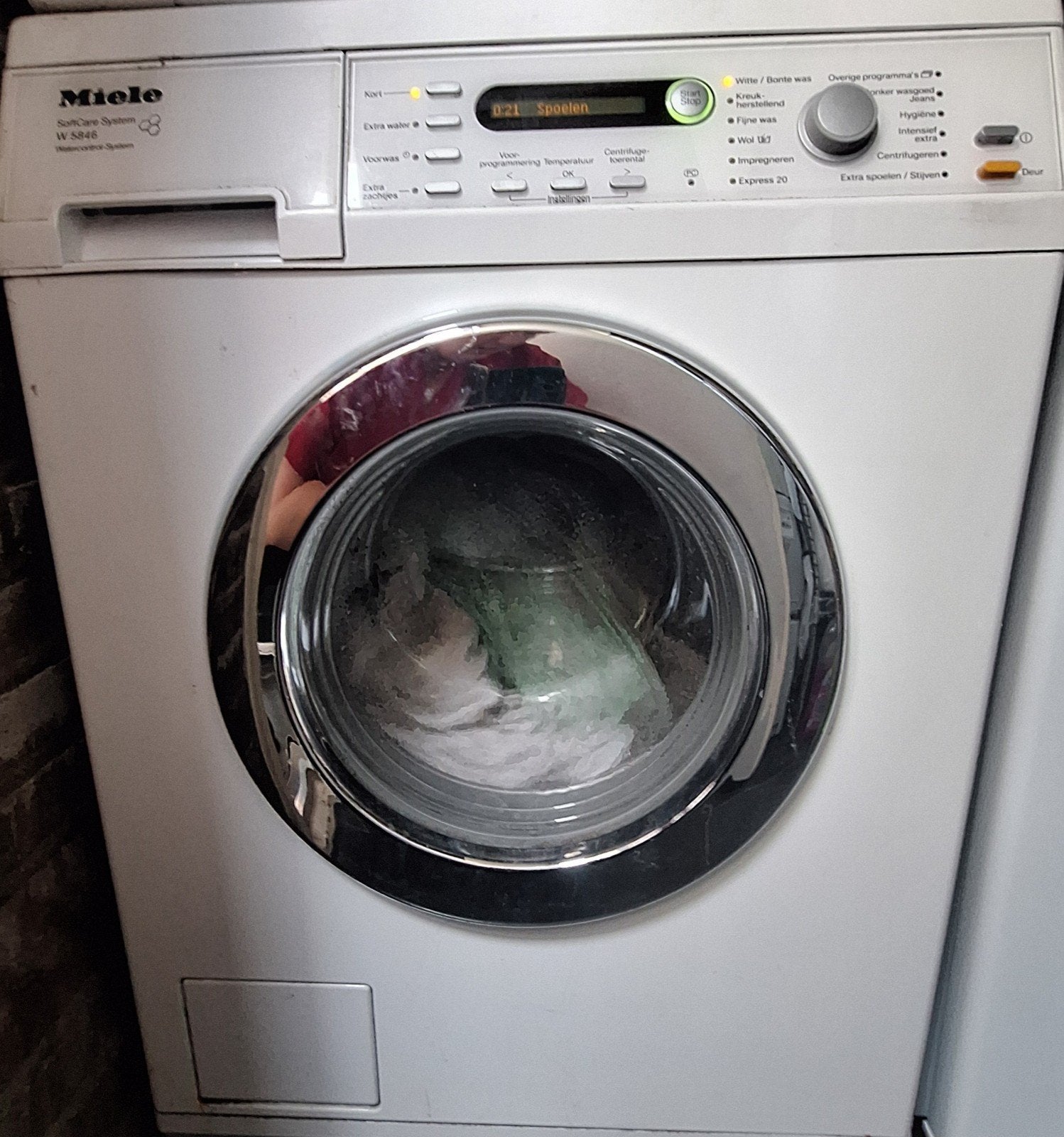 miele warmtepomp droger en wasmachine, Ophalen, Gebruikt, Wolwasprogramma, 85 tot 90 cm