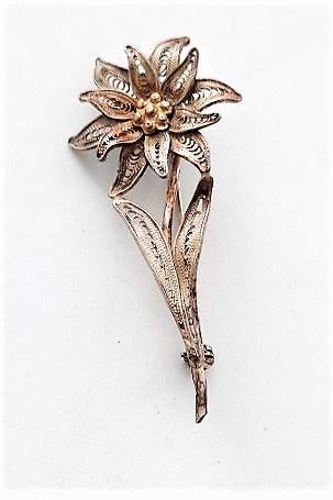 Prachtige antieke zilveren filigrain Edelweiss broche, Sieraden, Tassen en Uiterlijk, Antieke sieraden, Ophalen, Zilver, Broche