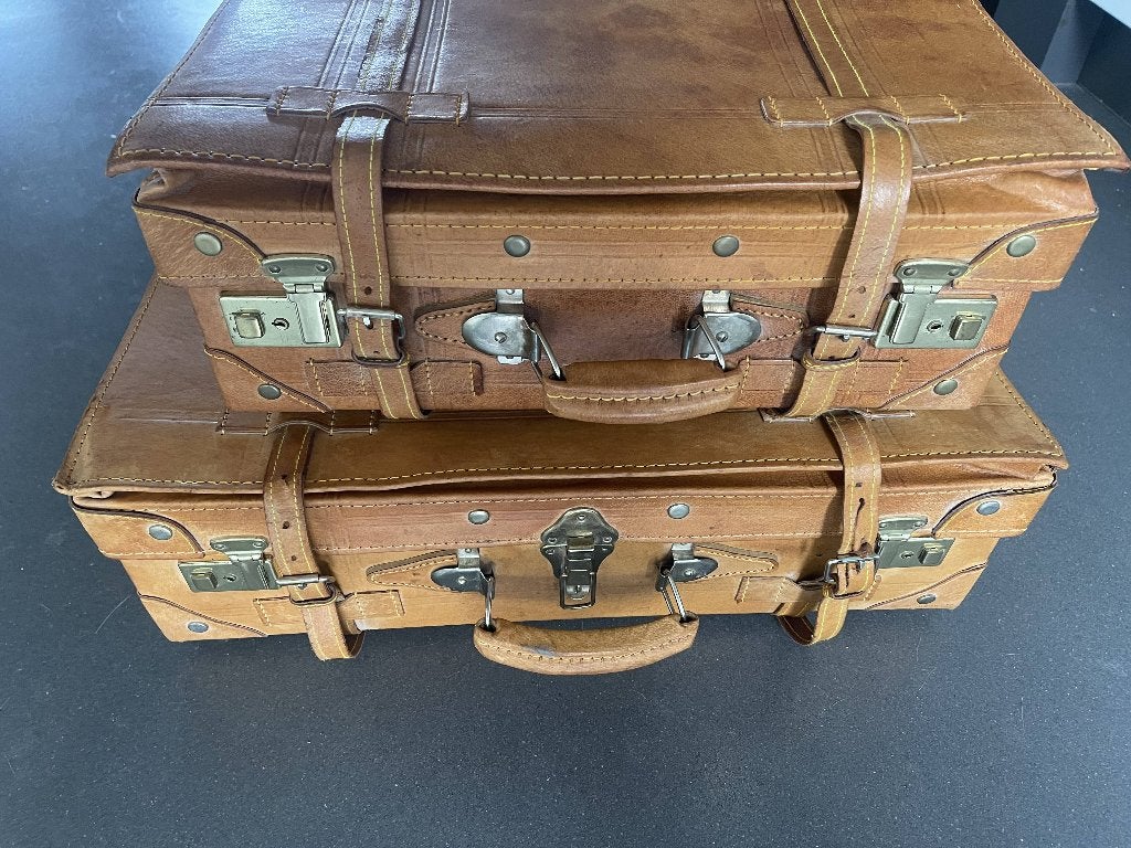 Vintage lederen koffers, Sieraden, Tassen en Uiterlijk, Koffers, Ophalen, 50 tot 60 cm, Leer, Zo goed als nieuw