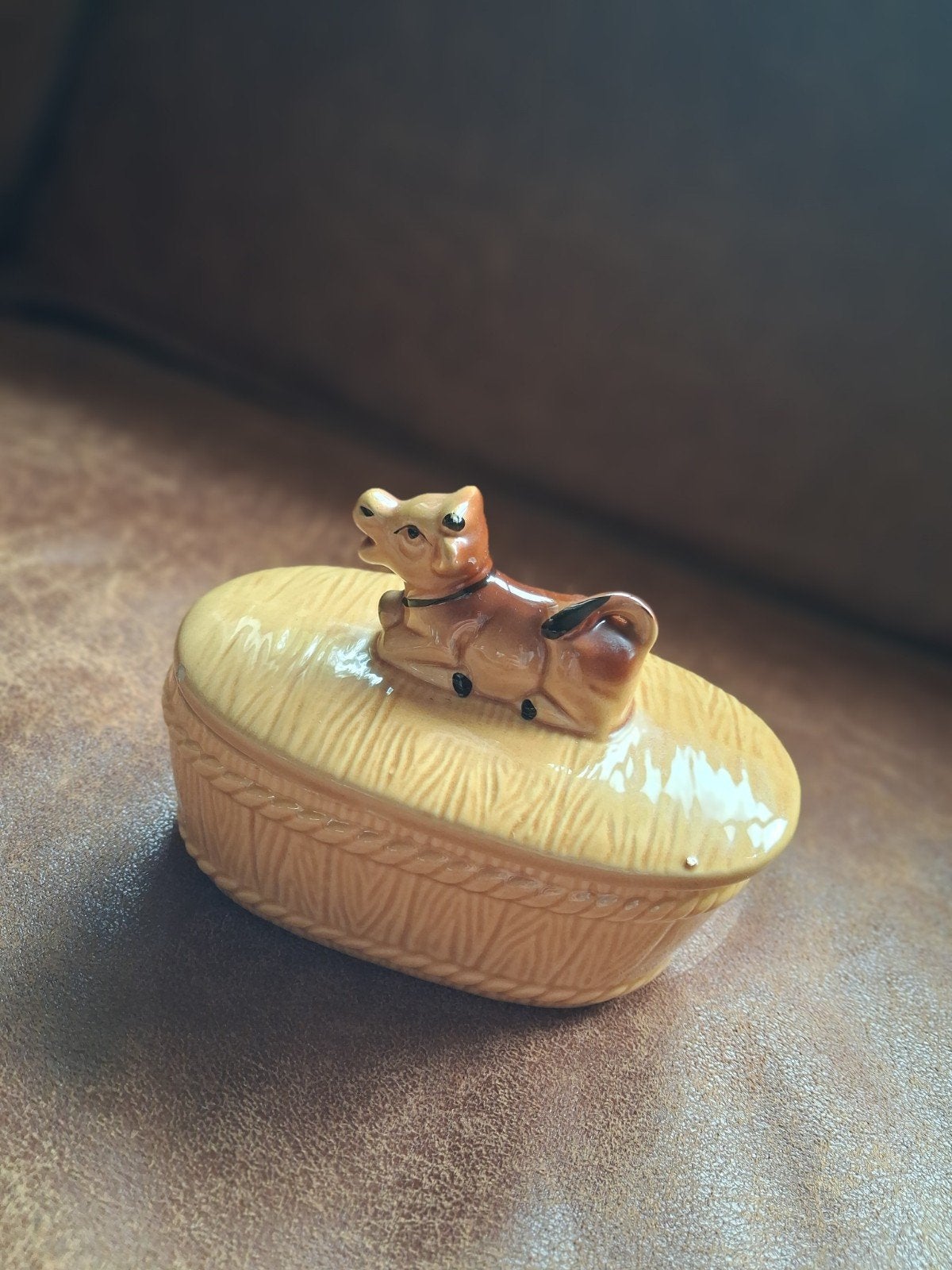 Vintage botervlootje met liggend kalfje, Ophalen of Verzenden
