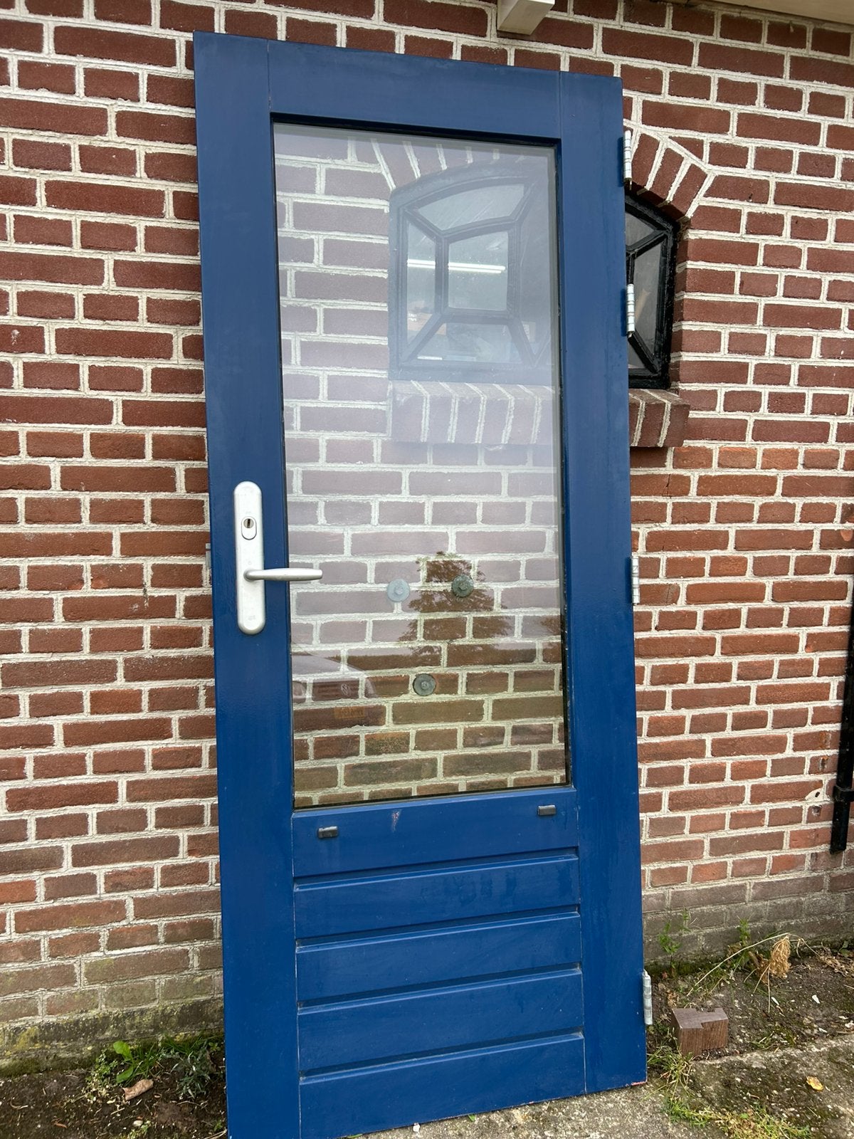 Hardhouten achterdeur 82,5x201,5cm.., Ophalen, 80 tot 100 cm, 200 tot 215 cm, Glas
