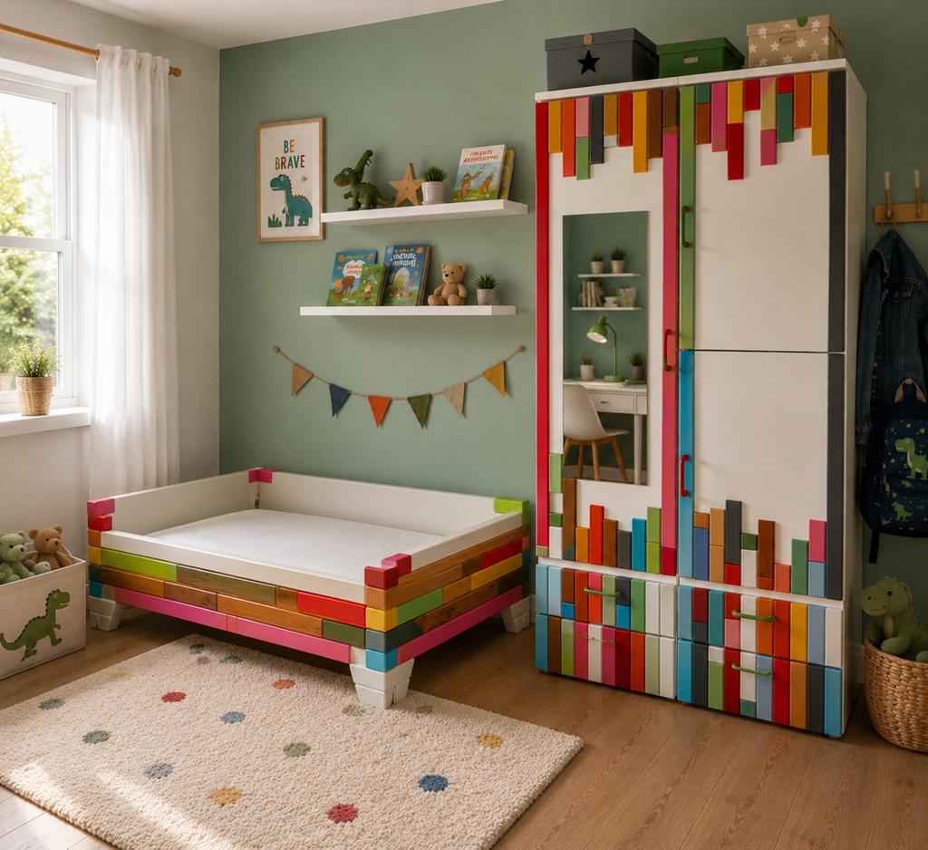 Toddler bed with matress and wardrobe. Handmade., Ophalen of Verzenden, 25 tot 50 cm, Minder dan 100 cm