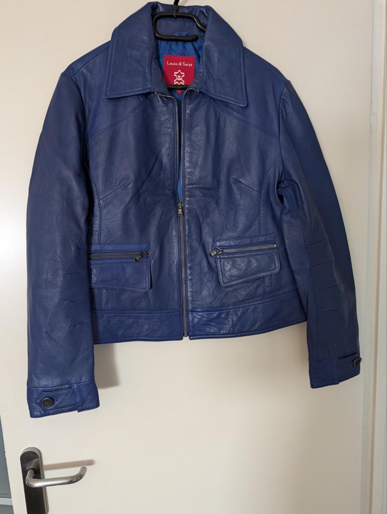Leren kort jasje, Ophalen of Verzenden, Zo goed als nieuw, Maat 42/44 (L), Blauw