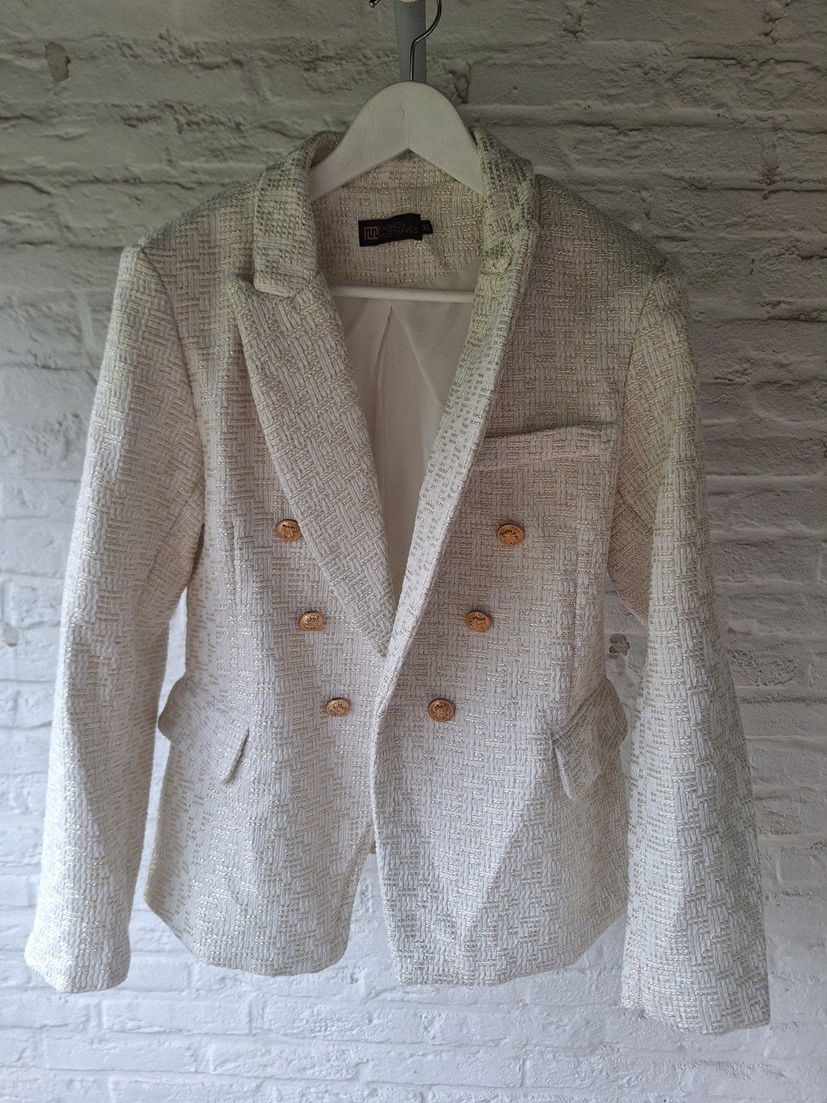Mooie boucle blazer van Fashion Musthaves mt. XL, Wit, Maat 46/48 (XL) of groter, Ophalen of Verzenden, Zo goed als nieuw