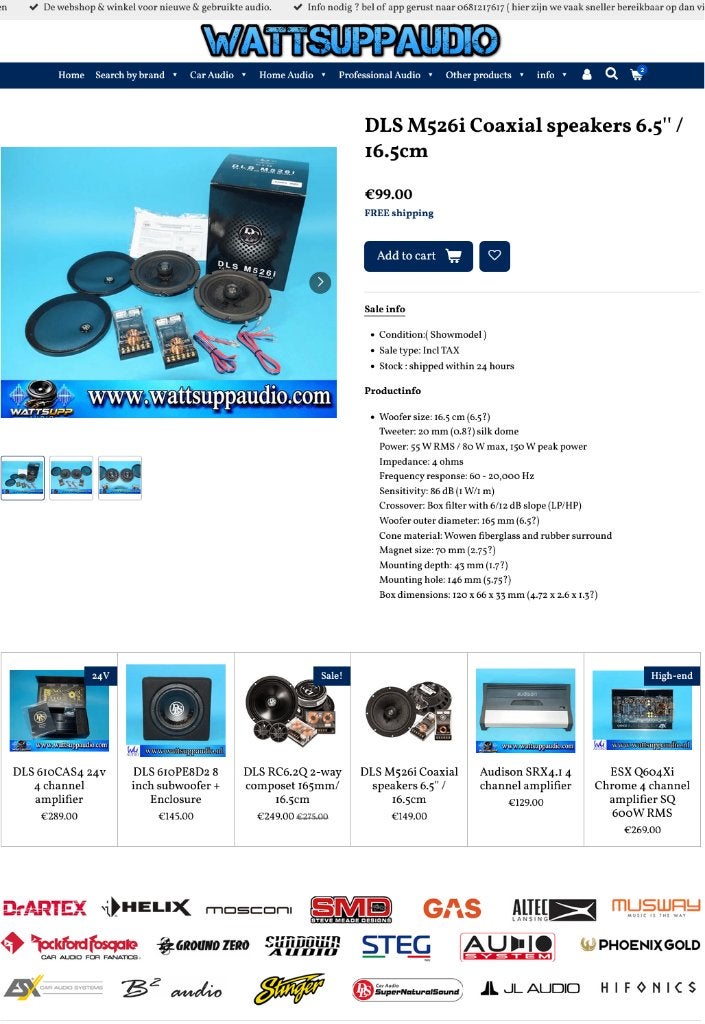 DLS M526i Coaxial speakers 6.5'' / 16.5cm, Auto diversen, Info@optimount.nl, Ophalen of Verzenden, Zo goed als nieuw, Anholtseweg 48A 7091 HB DINXPERLO