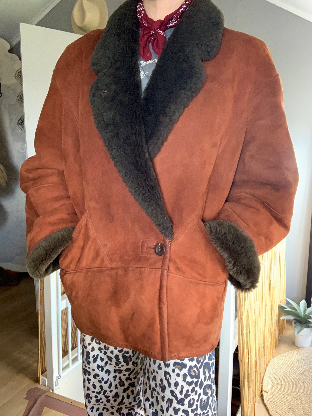 Vintage bomberjack lammy coat L bohemian gevoerde jas, -, Maat 42/44 (L), Ophalen of Verzenden, Zo goed als nieuw