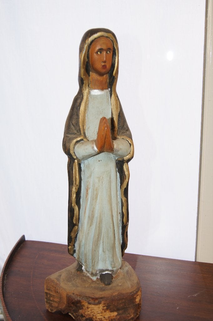 Mariabeeld ( Hand gestoken en geverfd, Ophalen of Verzenden, Hout, Houtsnijwerk