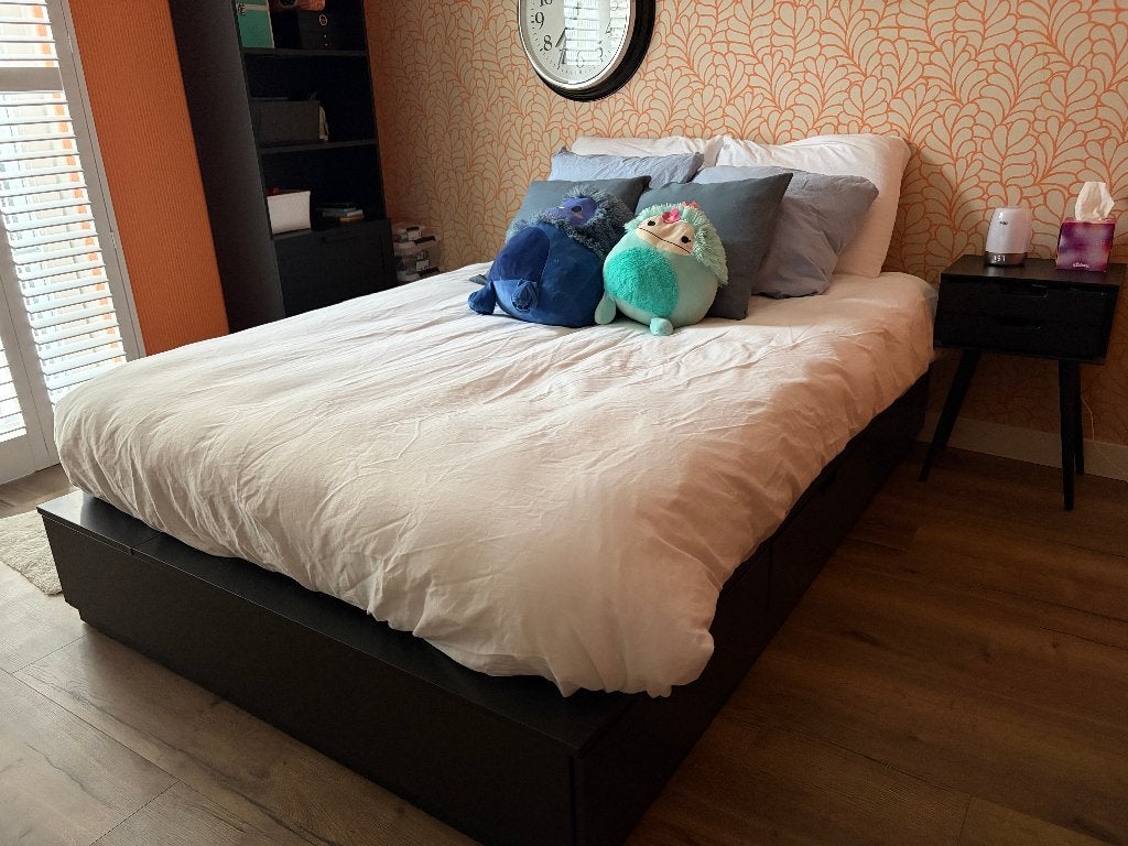 IKEA NORDLI bed 140x200 cm met 6 opberglades + matras, Ophalen, Zwart, Tweepersoons, 140 cm