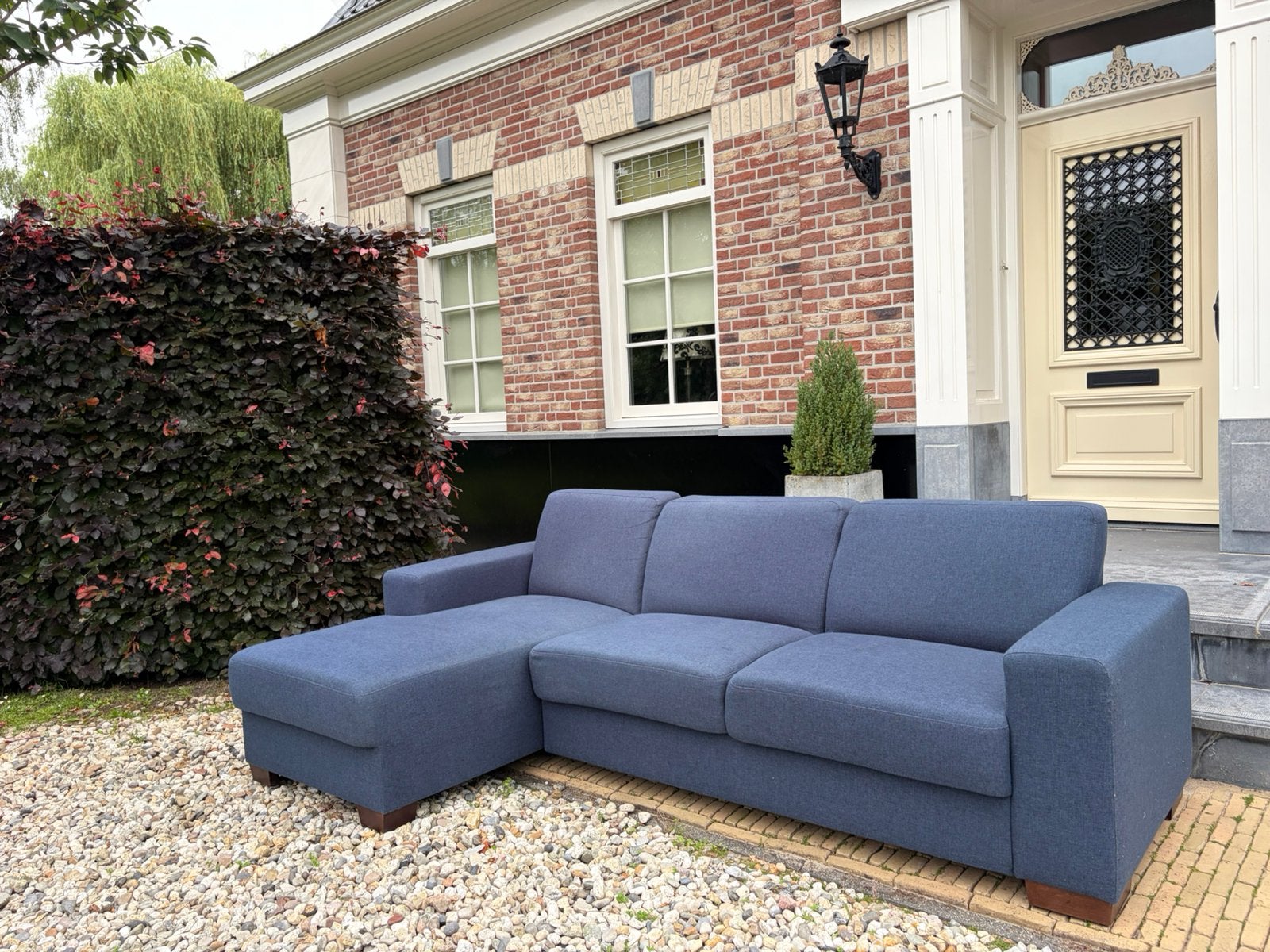 Bank 2 zits met lounge stof jeans blauw, Ophalen, Gebruikt, 125 cm of meer, 125 cm of meer