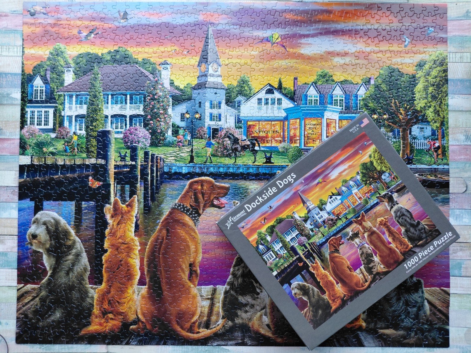 Bijzondere legpuzzel 1000 stukjes - Dockside Dogs, compleet, Ophalen, 500 t/m 1500 stukjes, Zo goed als nieuw, Legpuzzel