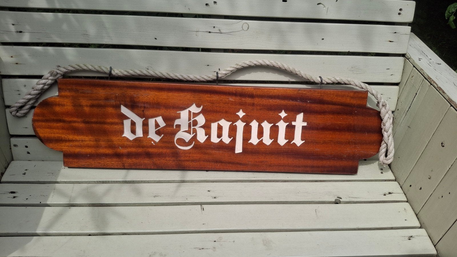 Houten wandbord 'de Kajuit' met touwophanging, Watersport en Boten, Ophalen of Verzenden, Gebruikt