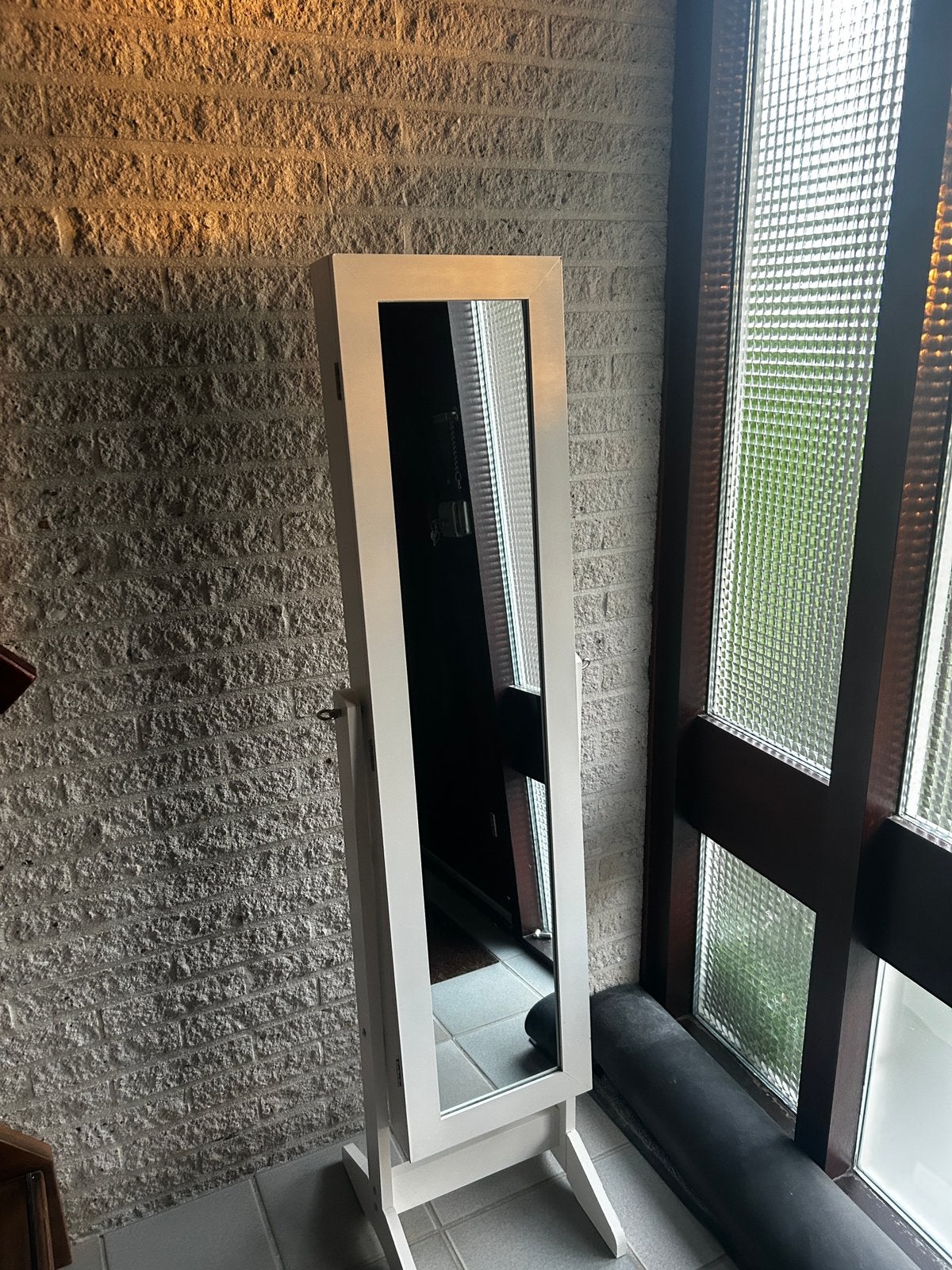 Witte Passpiegel met Sieradenkast, Ophalen, Minder dan 50 cm, Gebruikt, 150 tot 200 cm