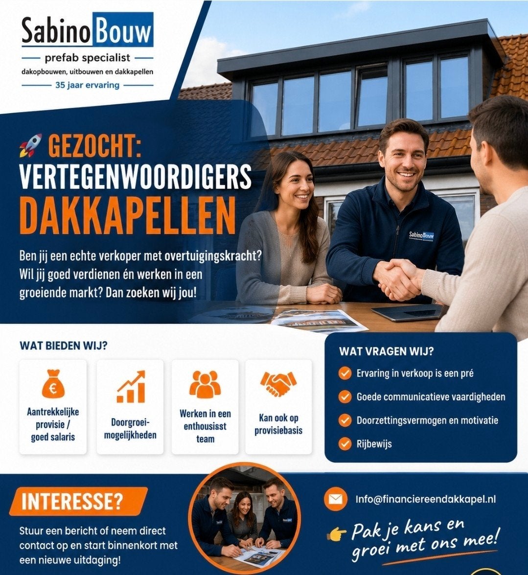 Adviseur Dakkapellen gezocht...Goede verdiensten!, Ophalen of Verzenden, 225 cm of meer, Raamkozijn