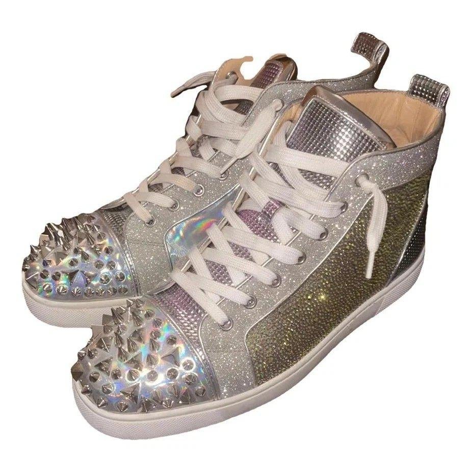 Christian Louboutin Louis High Sneakers Glitter Zilver, Overige kleuren, Ophalen of Verzenden, Sneakers of Gympen, Zo goed als nieuw