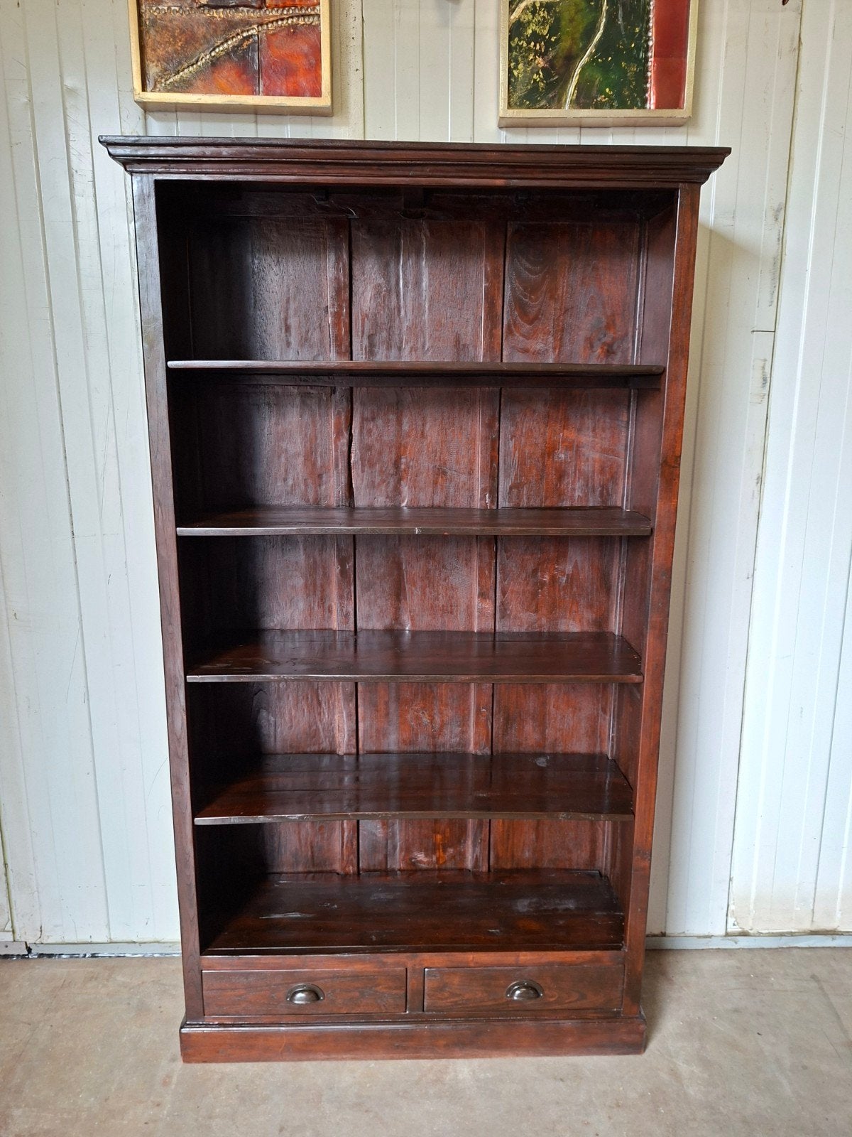 Koloniaal teakhouten boekenkast afm. 116x37cm en 201 cm hoog, Ophalen of Verzenden, 25 tot 50 cm, 200 cm of meer