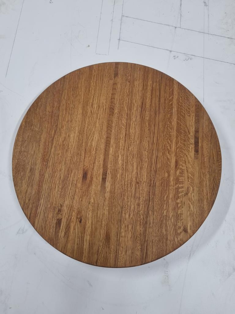 Ronde salontafel bijzettafel rondtafelblad douglas eiken, Antiek en Kunst, Ophalen of Verzenden