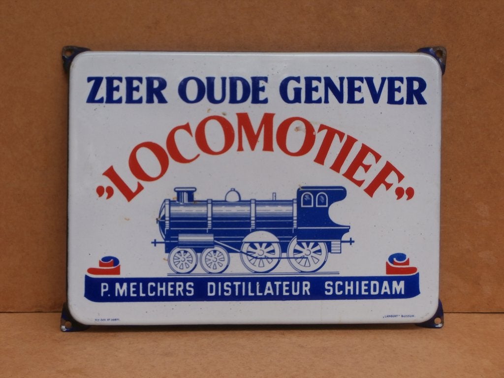 Locomotief emaillebord Langcat Bussum emaille bord 33x24, Verzamelen, Merken en Reclamevoorwerpen, Ophalen of Verzenden, Gebruikt