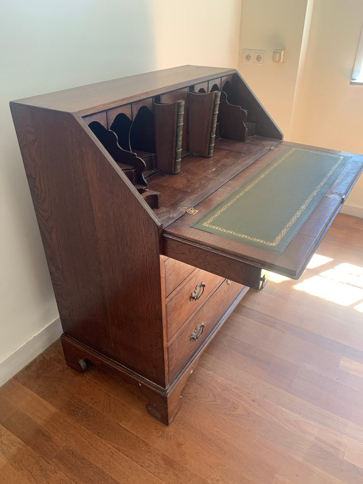 Antiek Eiken Bureau met Leren Inleg en Lades, Ophalen