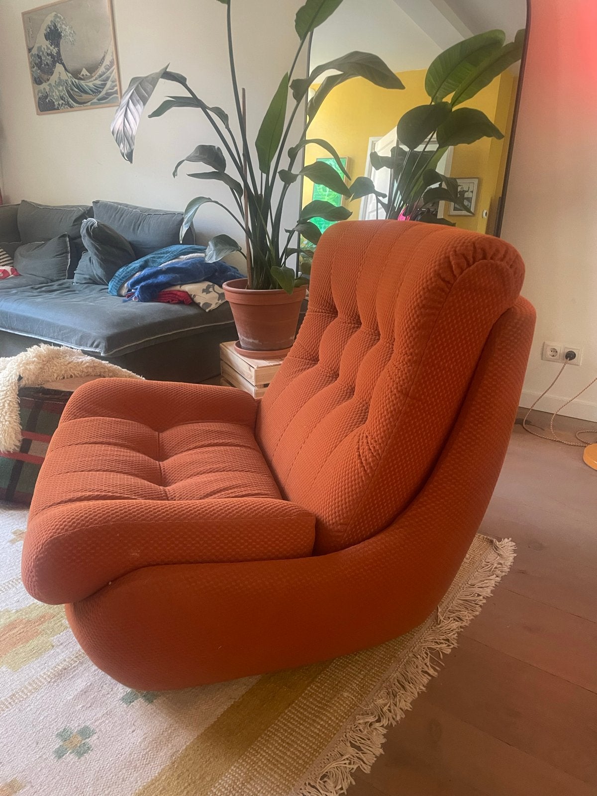 Vintage Oranje Fauteuil - Comfortabele Retro Stoel, Ophalen, Gebruikt, Stof, 75 tot 100 cm