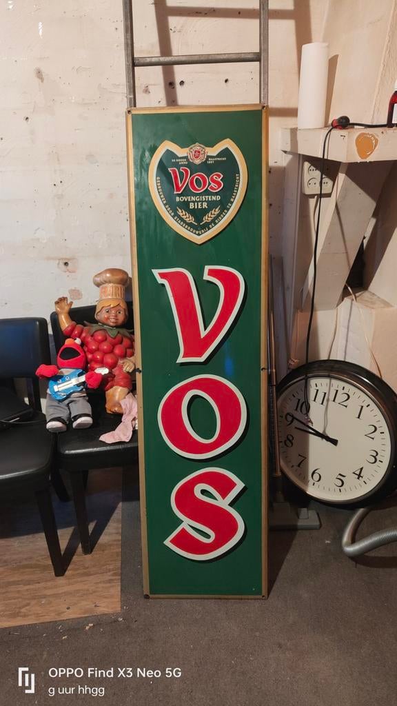 Vintage Vos Emaille Reclamebord - Bovengistend Bier, Antiek en Kunst, Ophalen