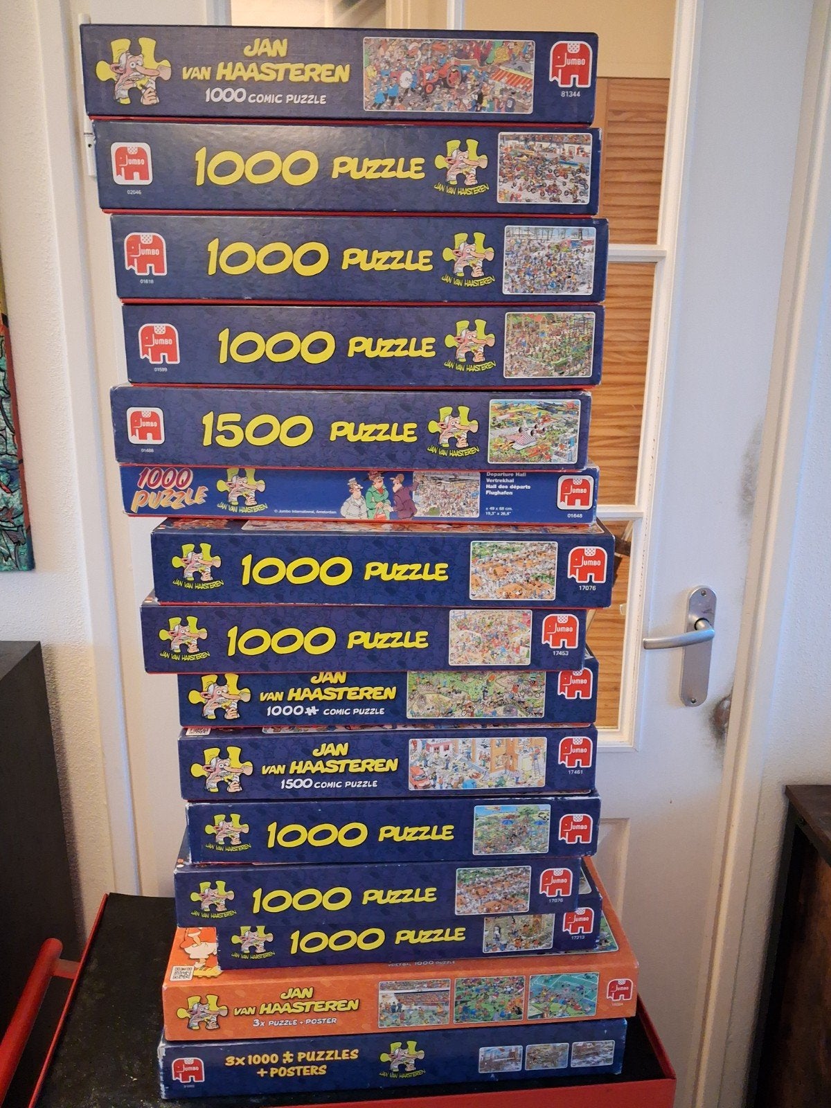 18 Jan van Haasteren puzzels, Ophalen, 500 t/m 1500 stukjes, Zo goed als nieuw, Legpuzzel