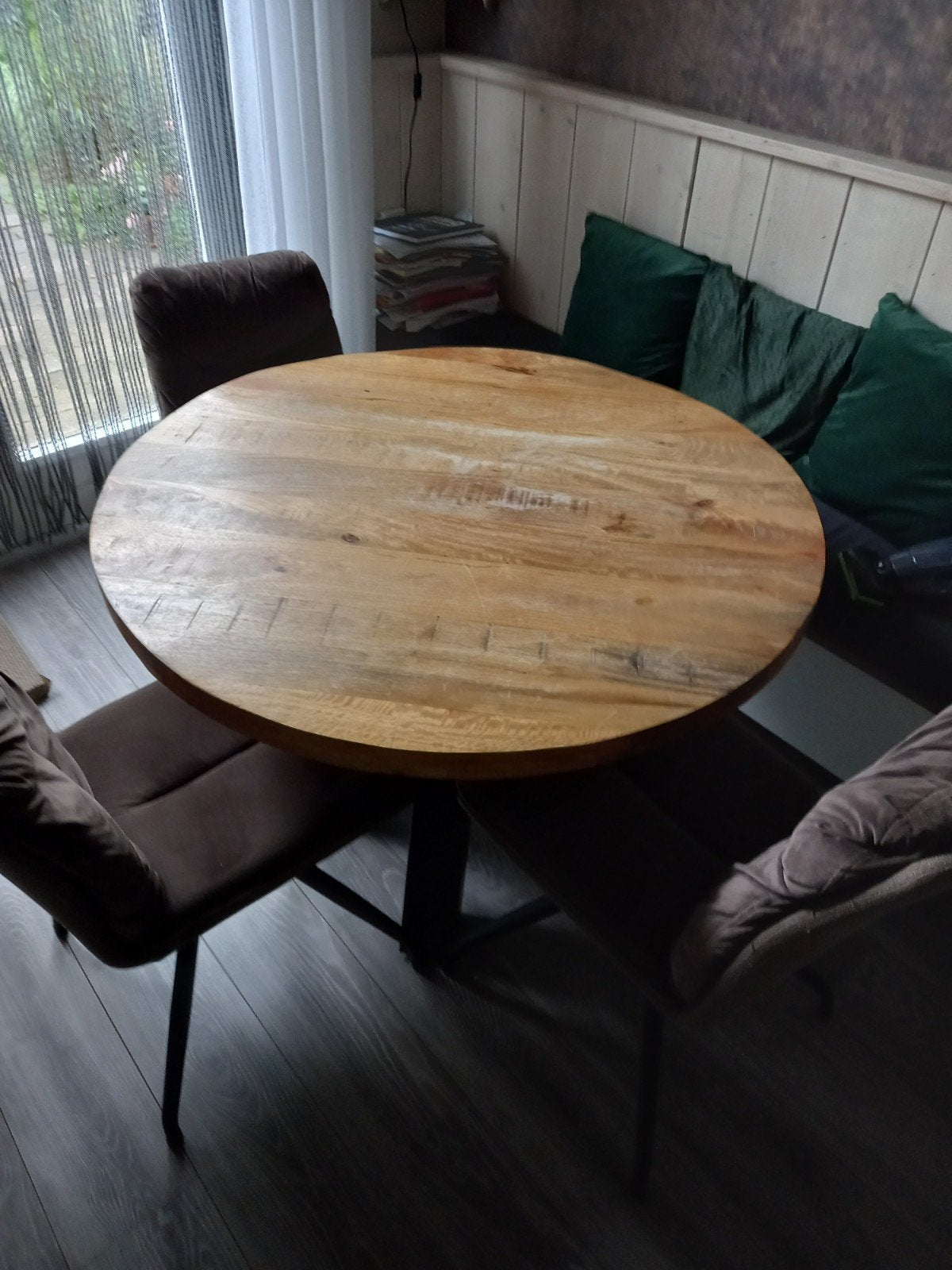 Mangohout eetkamertafel 110cm, Huis en Inrichting, Tafels | Eettafels, Ophalen, Gebruikt, Rond, Vier personen