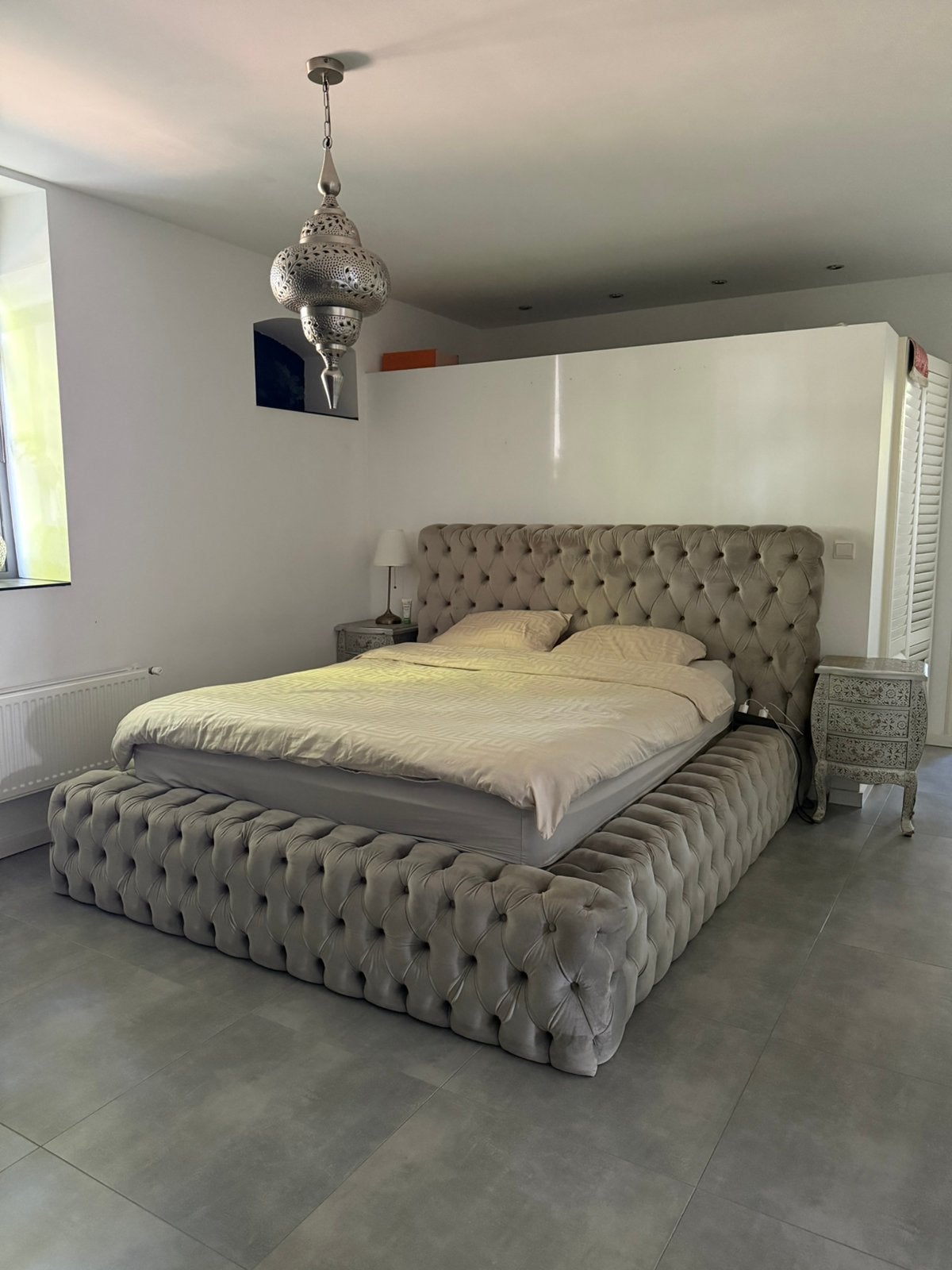 Moet Snel Weg: Bed met opbergruimte + 3 Nachtkastjes, Ophalen, Gebruikt, Tweepersoons, 200 cm