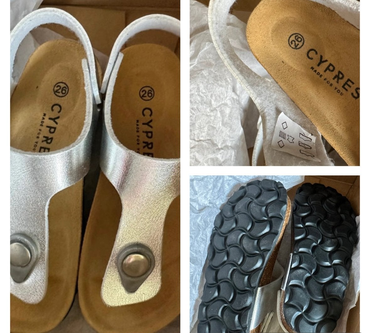 Cypres leren zilveren sandalen Nieuw in doos, maat 26, Jongen of Meisje, Overige typen, Nieuw, Ophalen of Verzenden