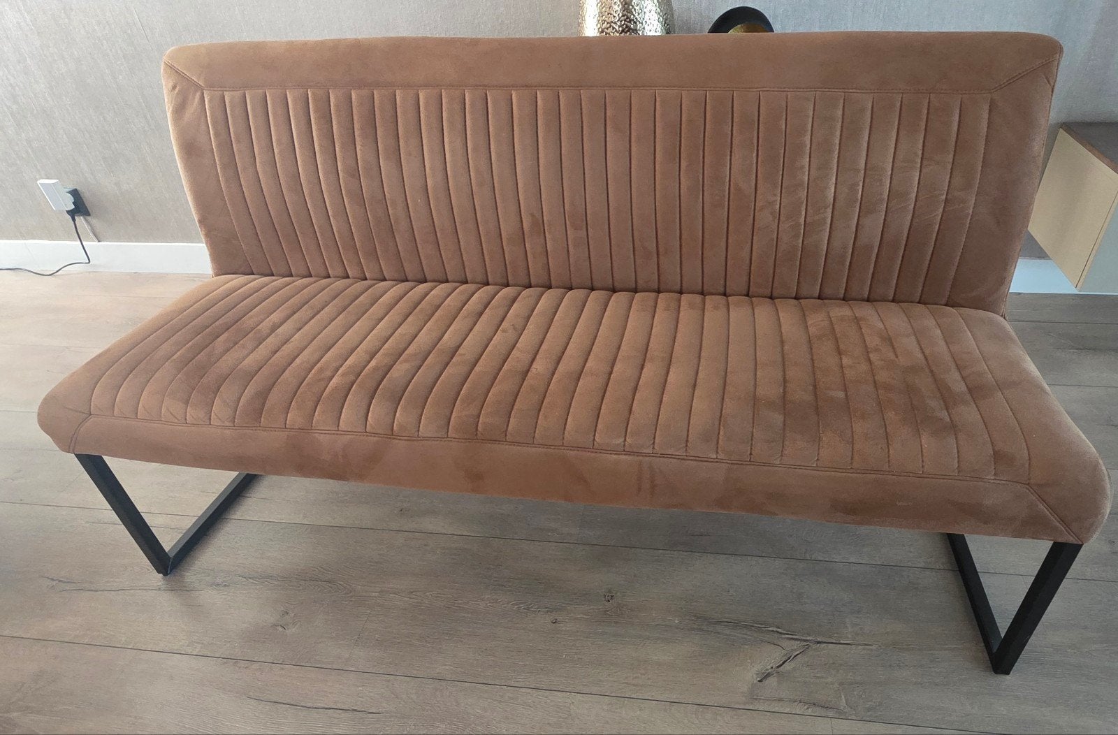 Eetbank Terra Cognac met Zwarte Metalen Poot, Ophalen, Gebruikt, Minder dan 75 cm, 150 tot 200 cm