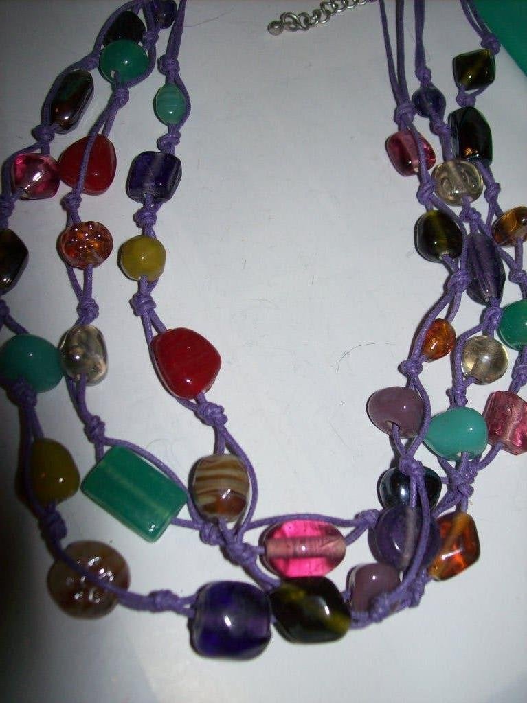 Ketting Paarse koorden mooie Bos Gekleurde Steentjes, Verstelbaar, Overige kleuren, Nieuw, Ophalen of Verzenden
