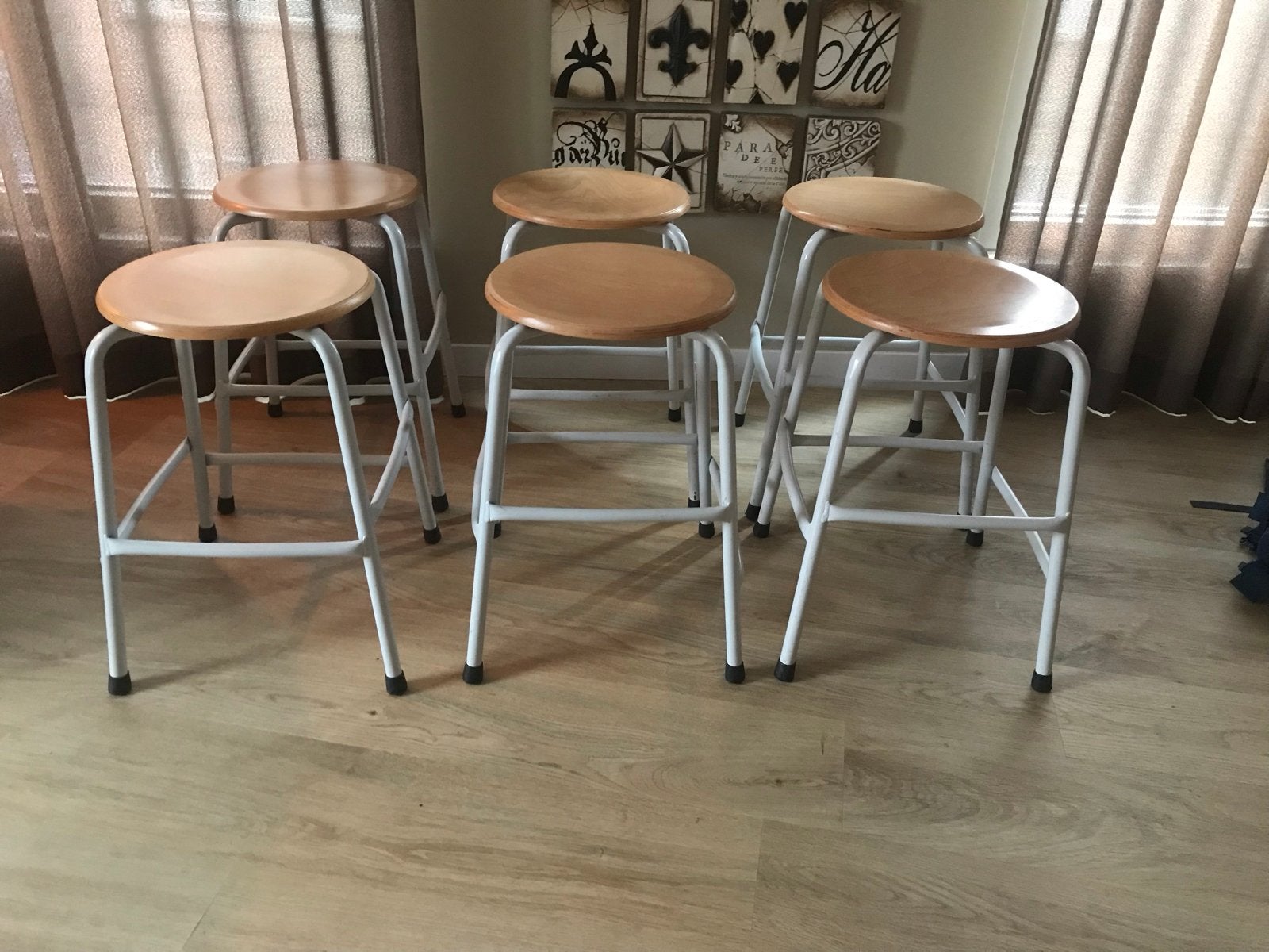 Set van 6 Industriële Krukken - Scandinavische Stijl * Mmax, Ophalen, Zo goed als nieuw, Hout