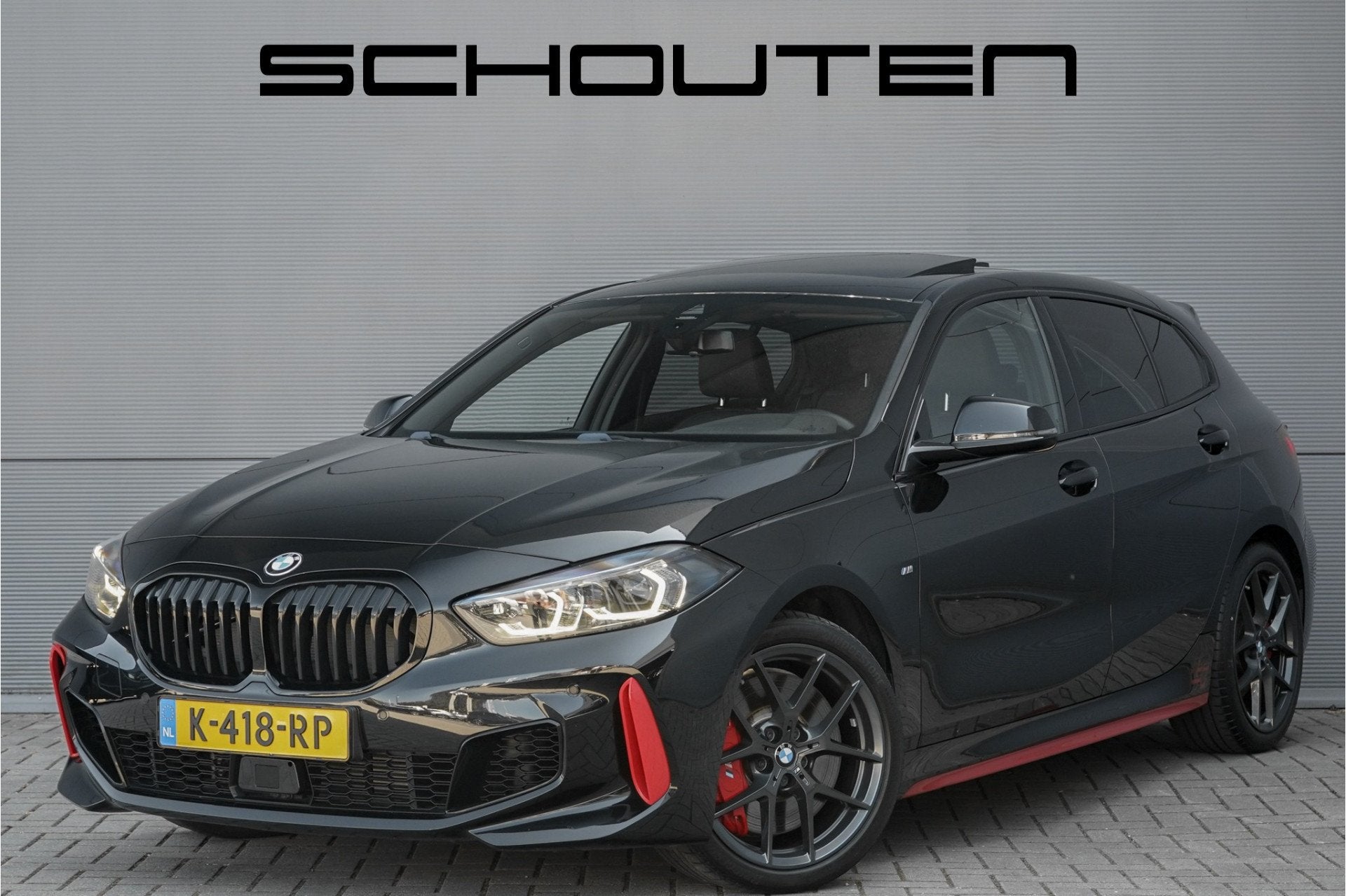 BMW 1-serie 128ti High Executive M-Sport Pro Pano ACC Stuur, Auto's, Gebruikt, 4 cilinders, Leder en Stof, Zwart