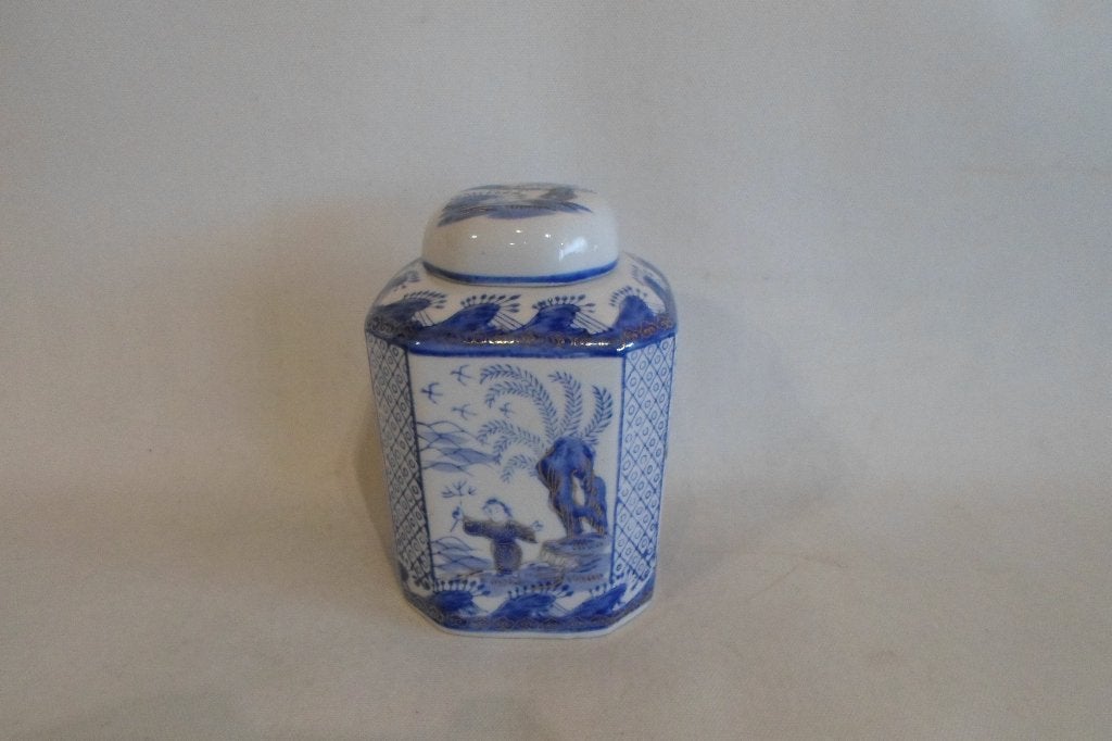 Chinese Theebus Blauw Wit Goud, Antiek en Kunst, Ophalen of Verzenden