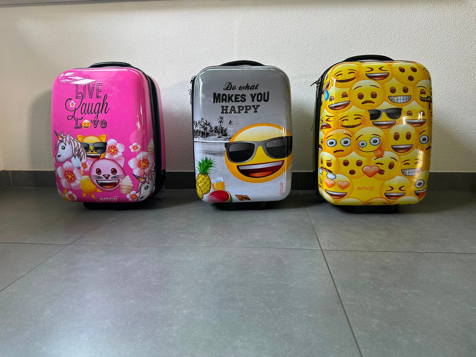 3 emoji koffertjes/trolley, Ophalen, Zo goed als nieuw
