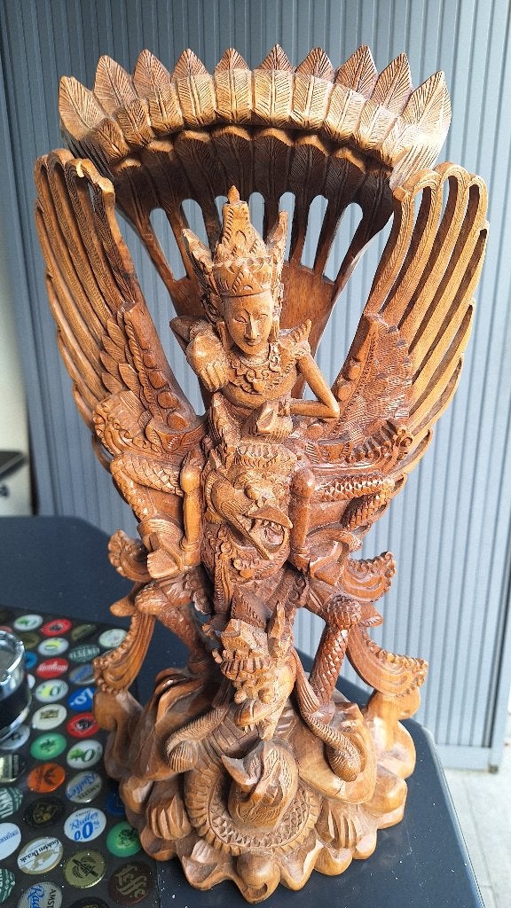 Gedetailleerd houtsnijwerk van Garuda en Vishnu, Ophalen, Handgemaakt, 20 - 50 cm, Beeld
